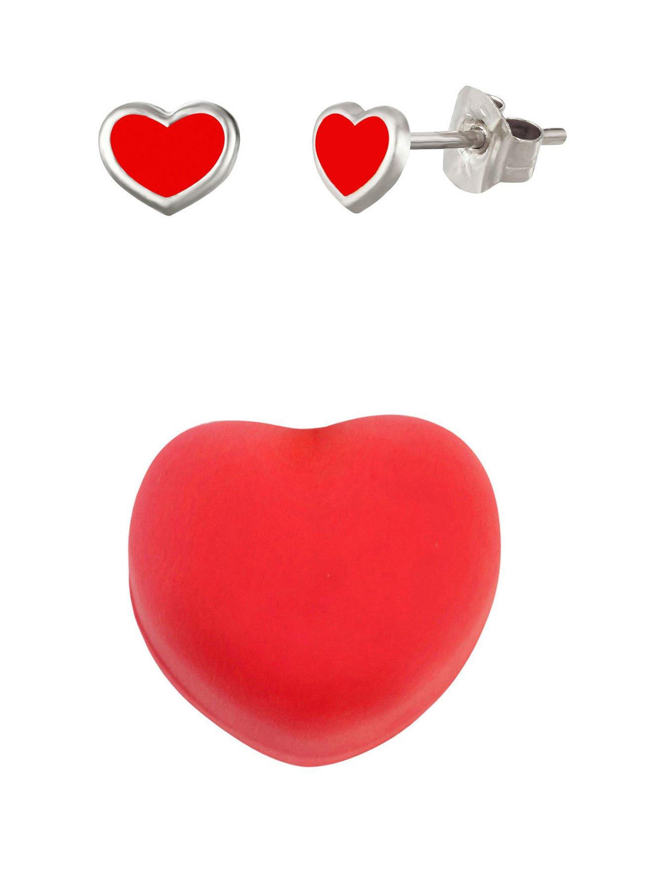 undefined Sterling Silver Red Enamel Heart Stud Earrings with a Novelty Gift Box