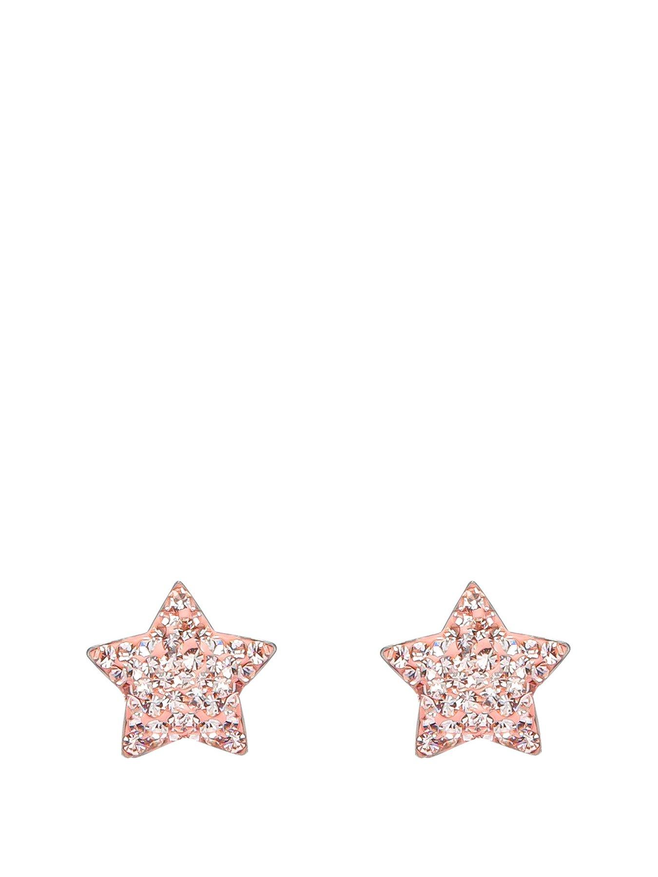 Product photograph of The Love Silver Collection Sterling Silver Pink Crystal Star Stud Earrings from very.co.uk