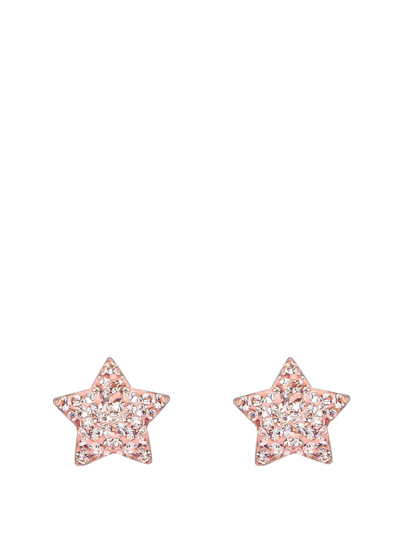 undefined Sterling Silver Pink Crystal Star Stud Earrings