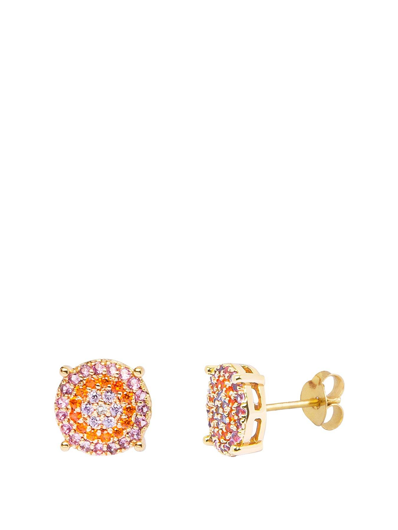 The Love Collection 18ct Gold Plated Sterling Silver Multi Coloured Pave CZ Stud Earrings