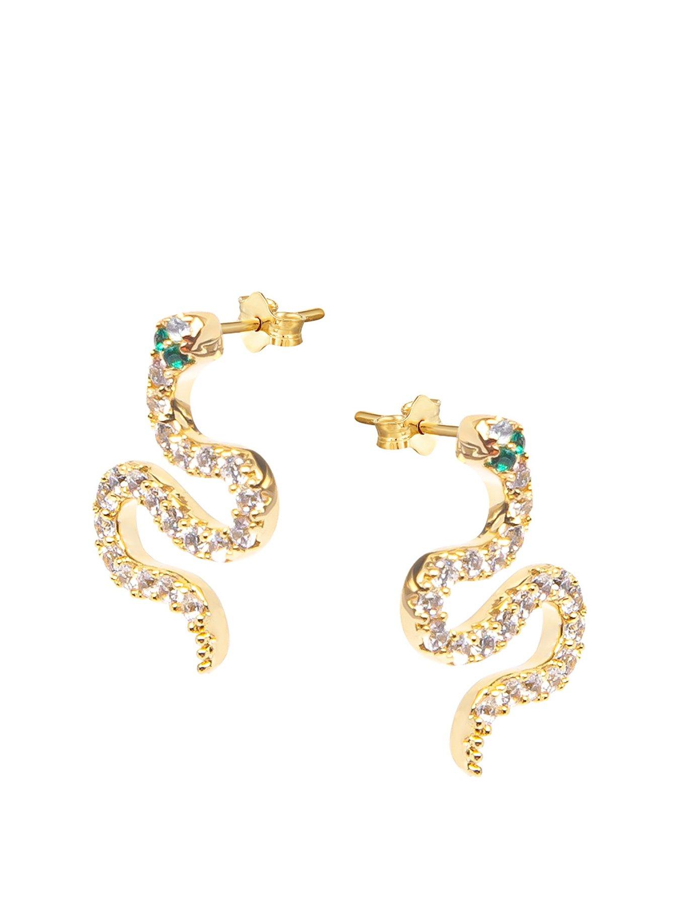 Product photograph of The Love Collection 18ct Gold Plated Sterling Silver Snake Cz Stud Earrings from very.co.uk