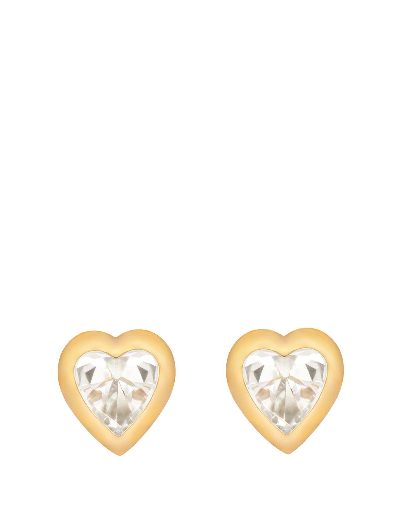 Product photograph of The Love Silver Collection 9ct Gold 5mm Heart Cz Rubover Stud Earrings from very.co.uk