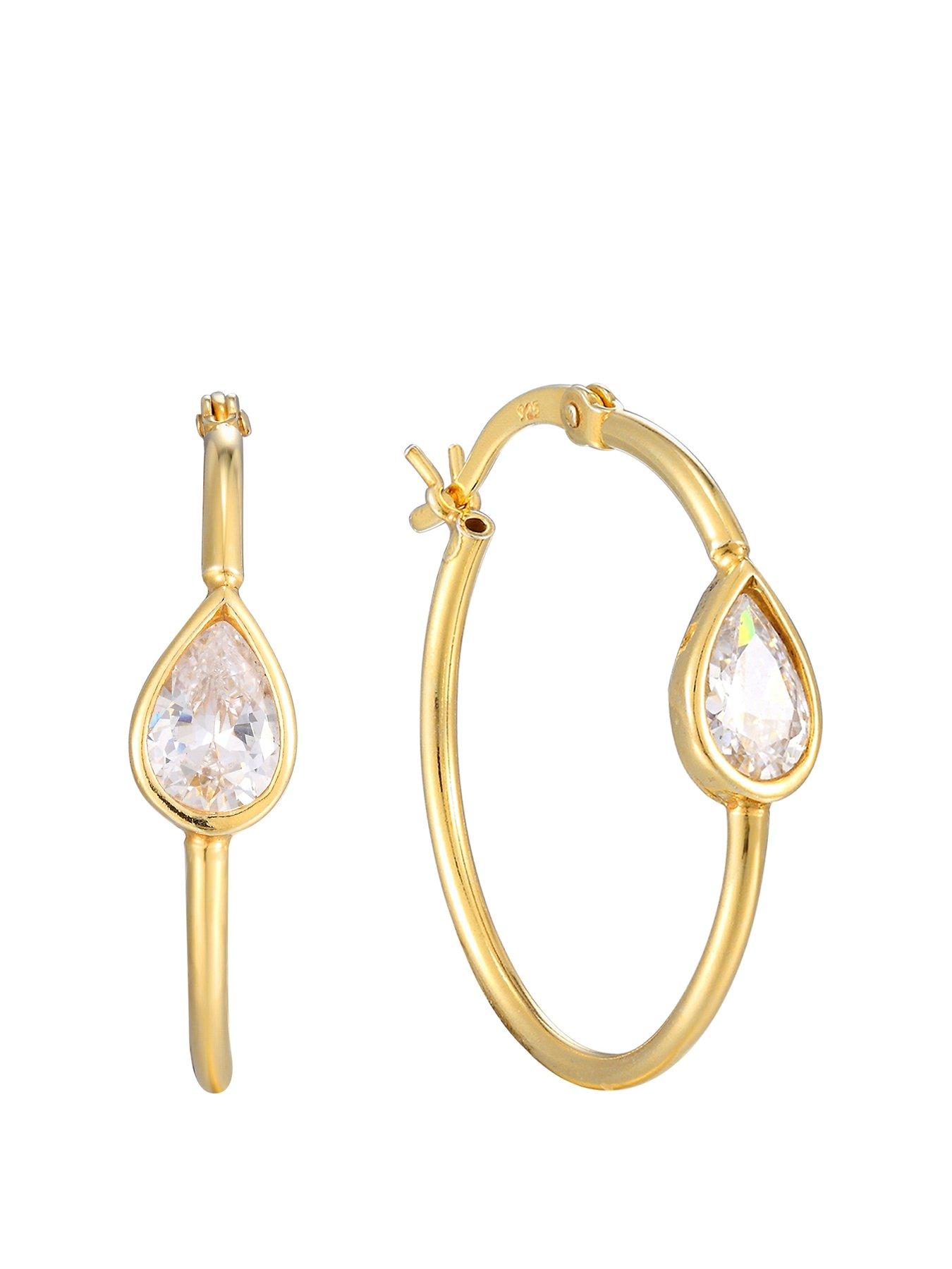 undefined 18ct Gold Plated Sterling Silver Teardrop Bezel CZ Creole Hoop Earrings