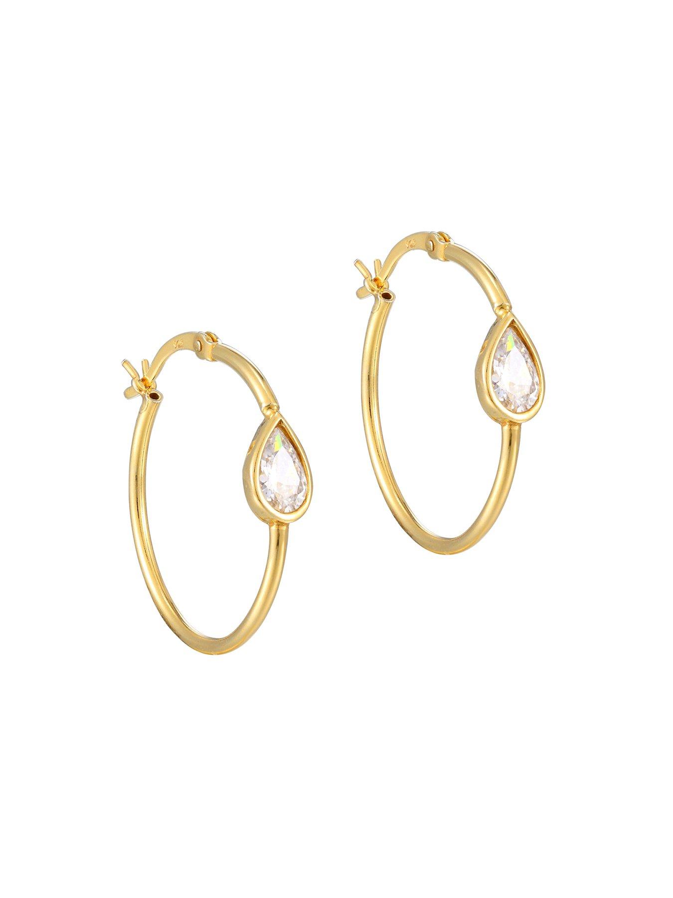 Image 3 of 4 of The Love Collection 18ct Gold Plated Sterling Silver Teardrop Bezel CZ Creole Hoop Earrings