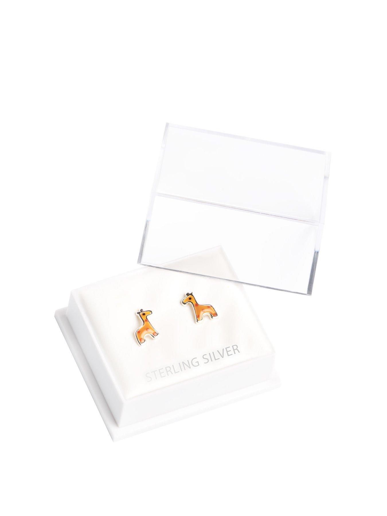 Product photograph of The Love Silver Collection Sterling Silver Enamelled Giraffe Stud Earrings from very.co.uk