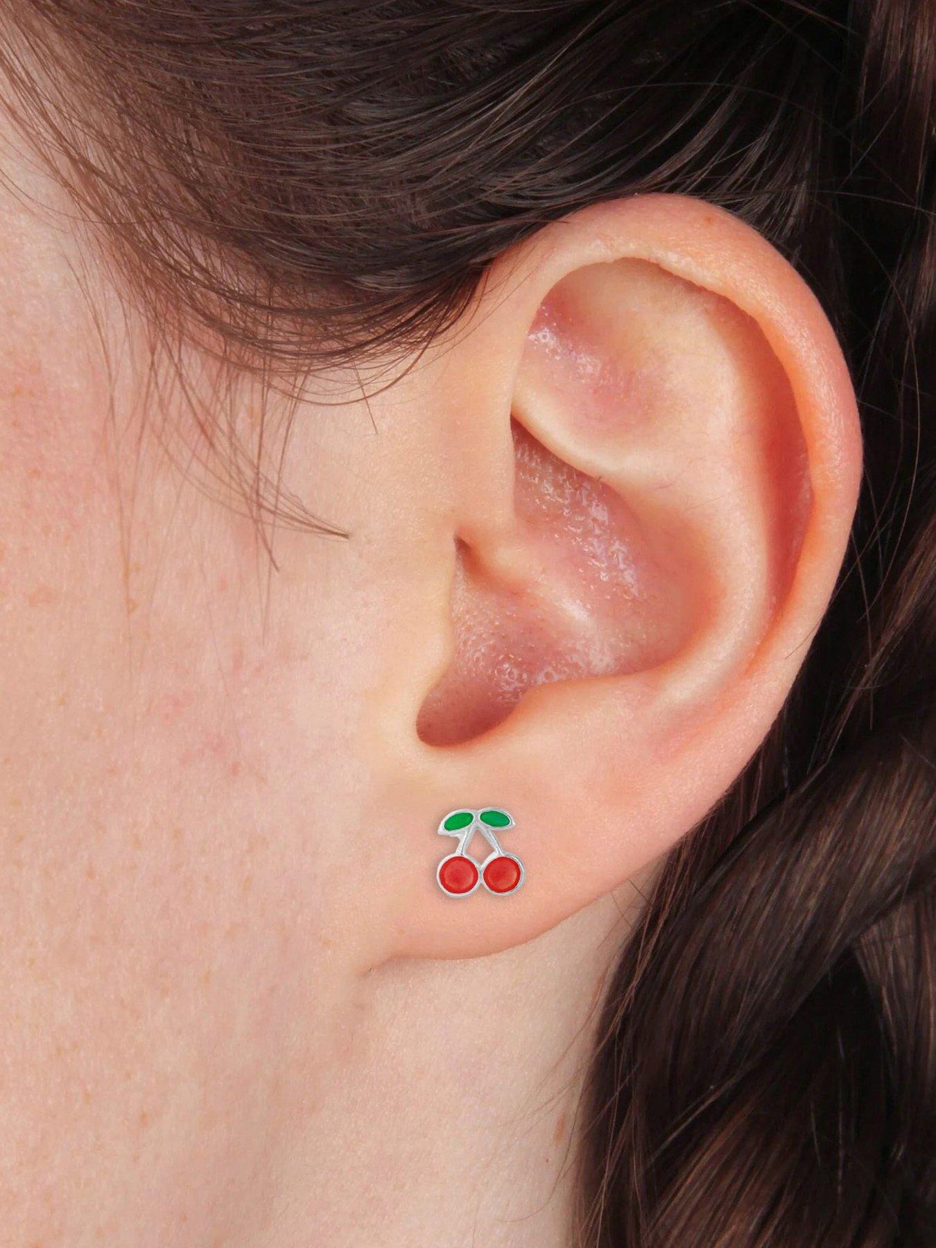 The Love Collection Sterling Silver Enamelled Cherry Stud Earrings with a Novelty Gift Box