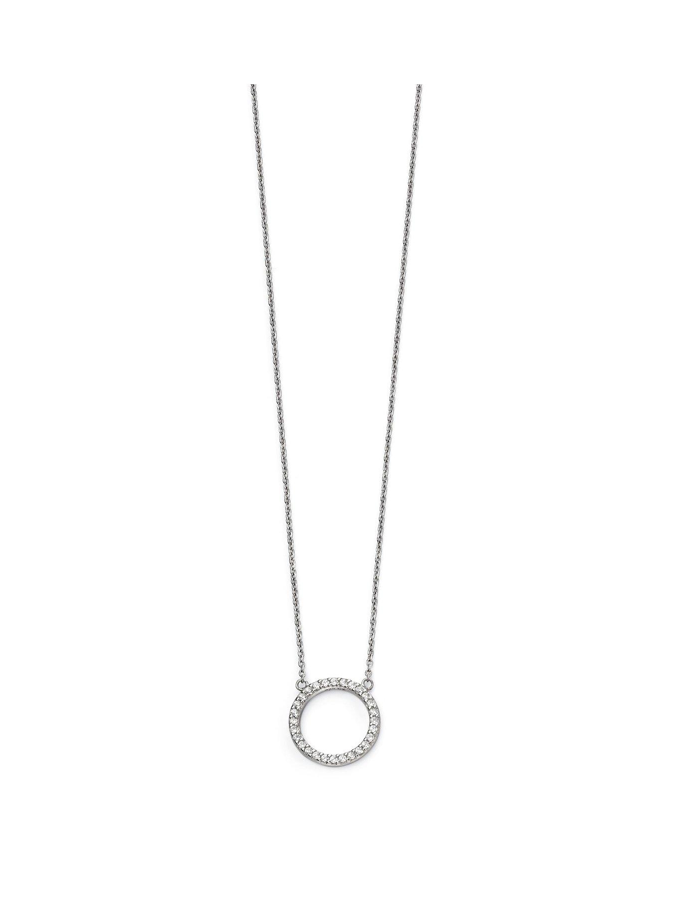 Product photograph of The Love Silver Collection Open Disc Pave Necklace from very.co.uk