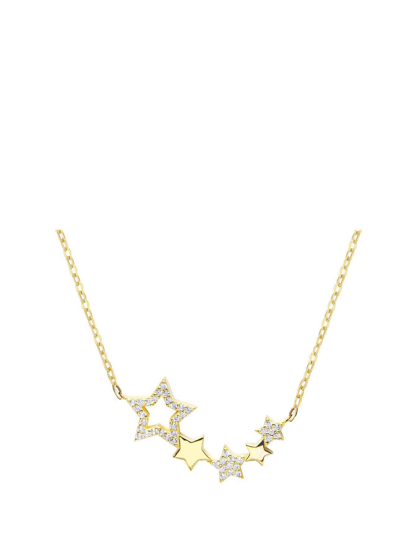 The Love Collection 18ct Gold Plated Sterling Silver Constellation Star Cubic Zirconia Adjustable Chain Necklace