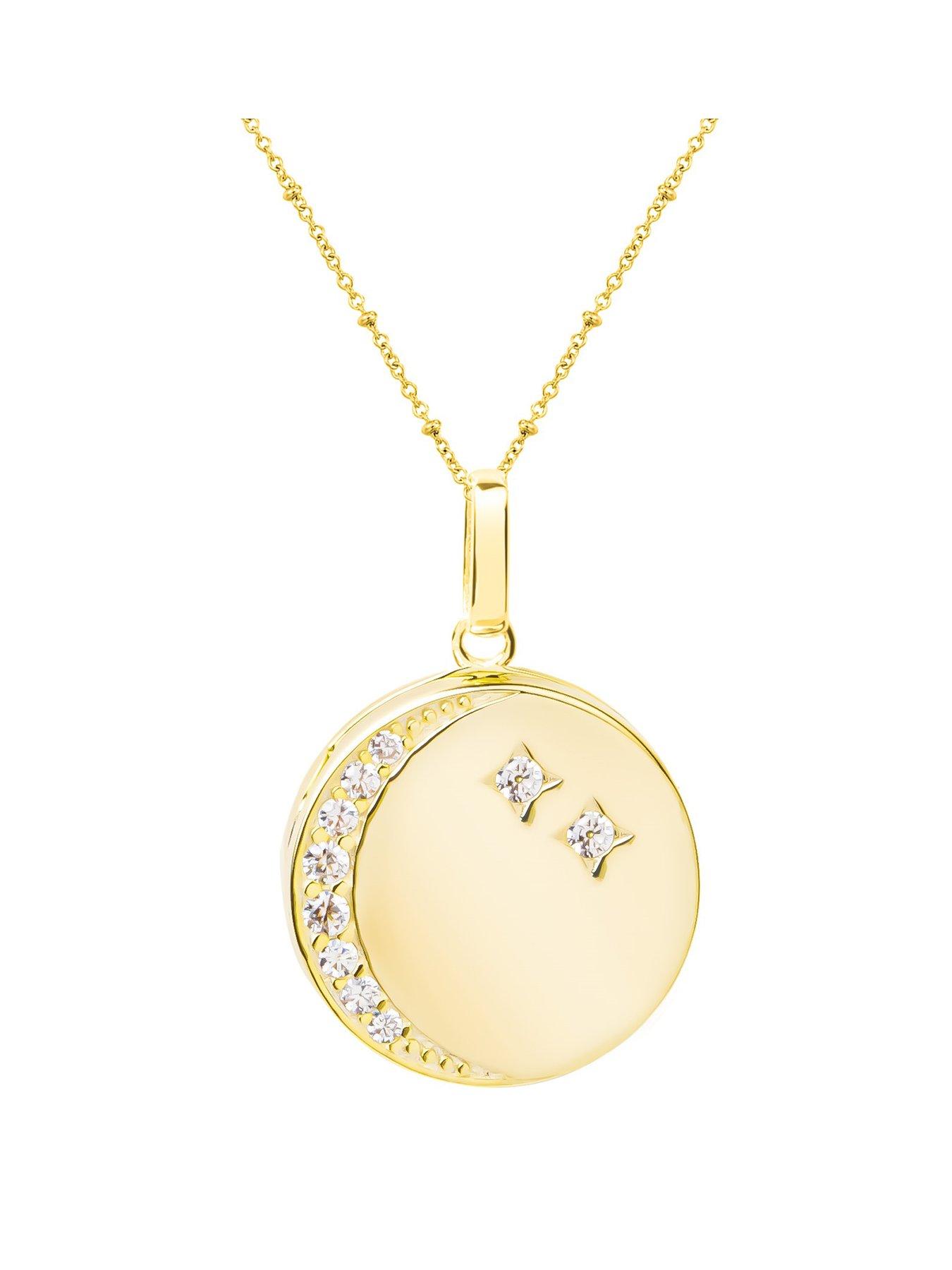 The Love Silver Collection 18ct Gold Plated Sterling Silver Round Star  Constellation and Moon CZ Locket with Adjustable Chain Necklace