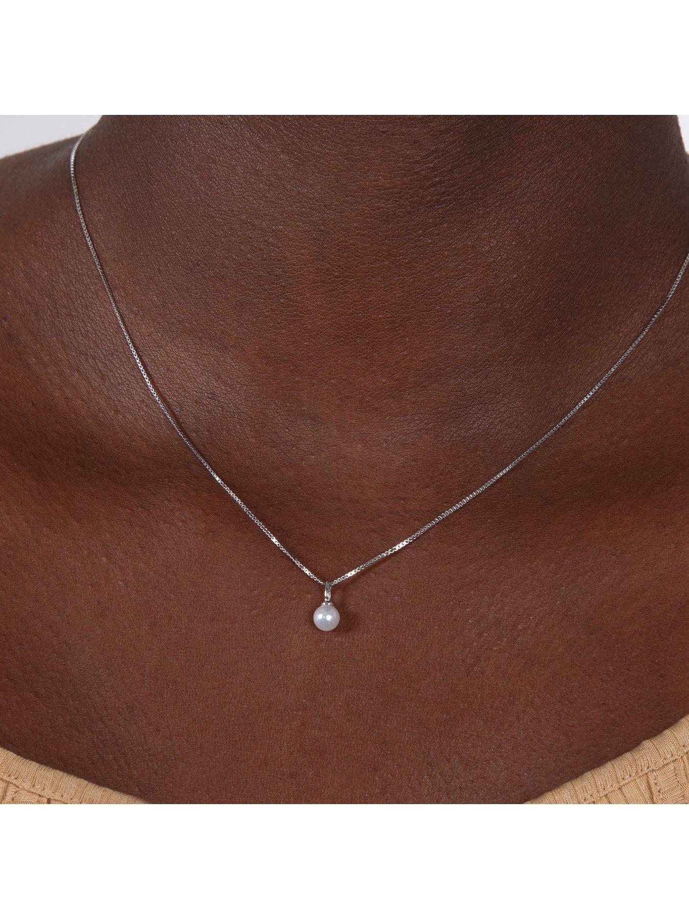 Image 5 of 8 of The Love Collection Sterling Silver Pearl, Moon and Star Cubic Zirconia Adjustable Box Chain Necklace