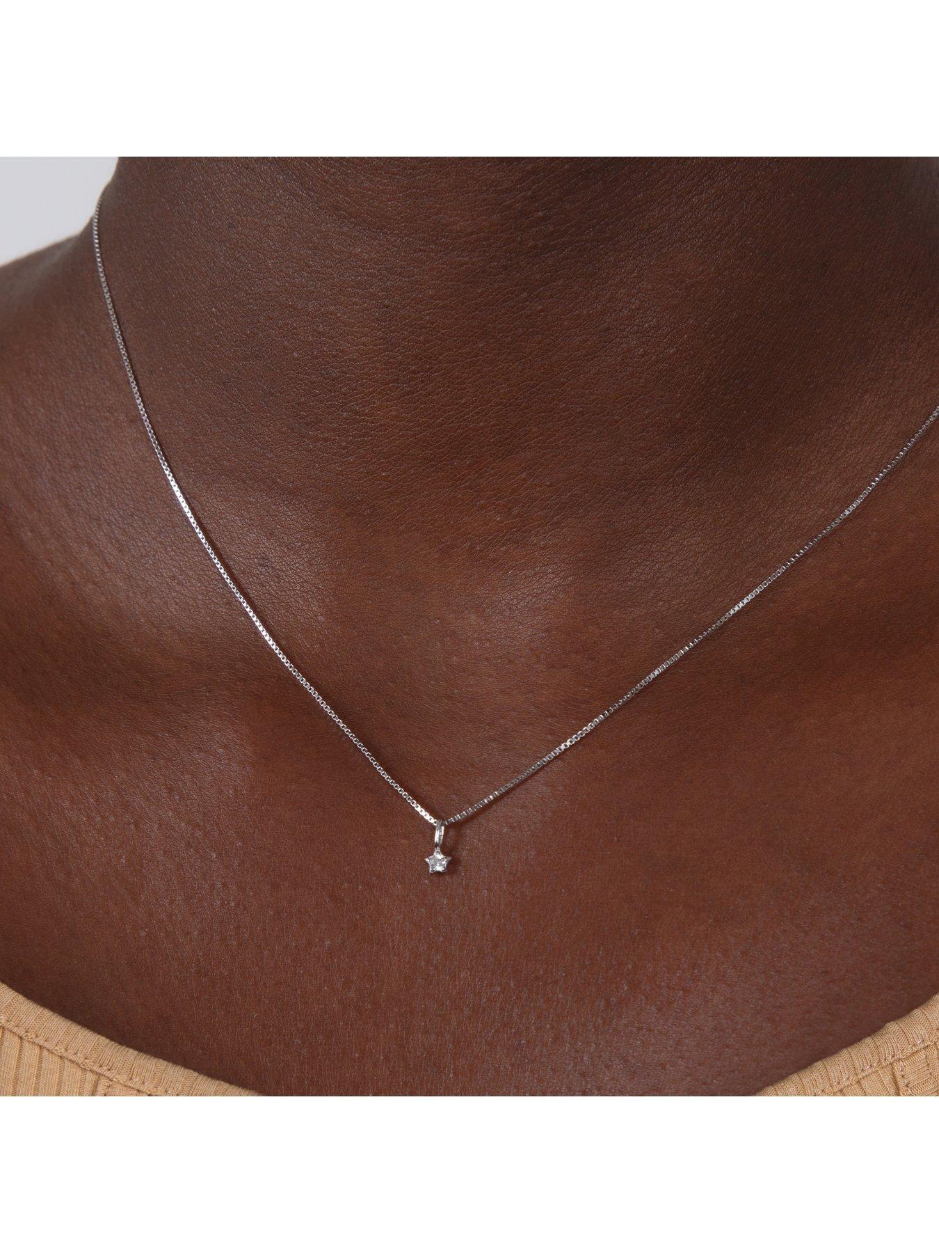 Image 6 of 8 of The Love Collection Sterling Silver Pearl, Moon and Star Cubic Zirconia Adjustable Box Chain Necklace