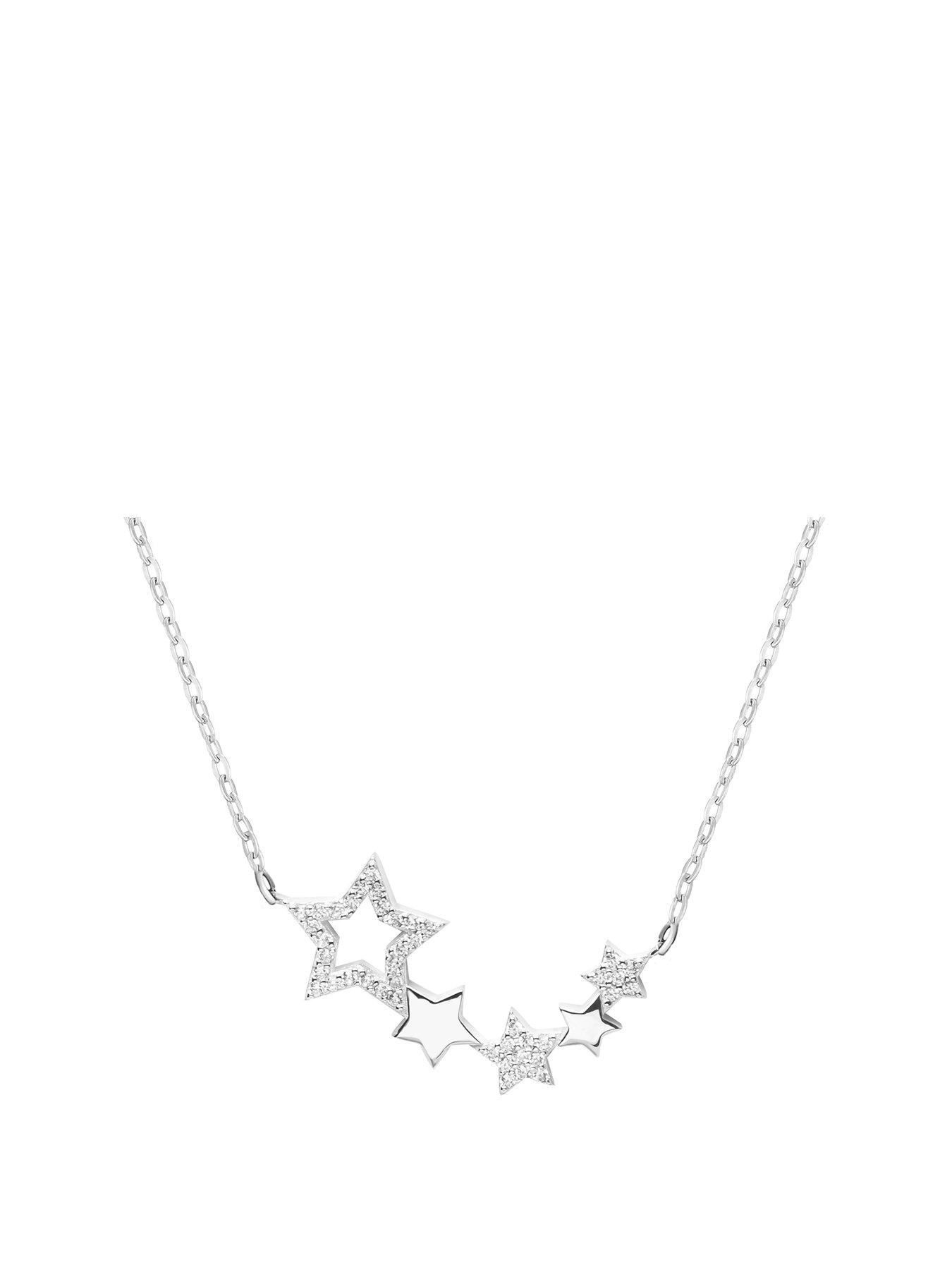 The Love Collection Sterling Silver Constellation Star Cubic Zirconia Adjustable Chain Necklace