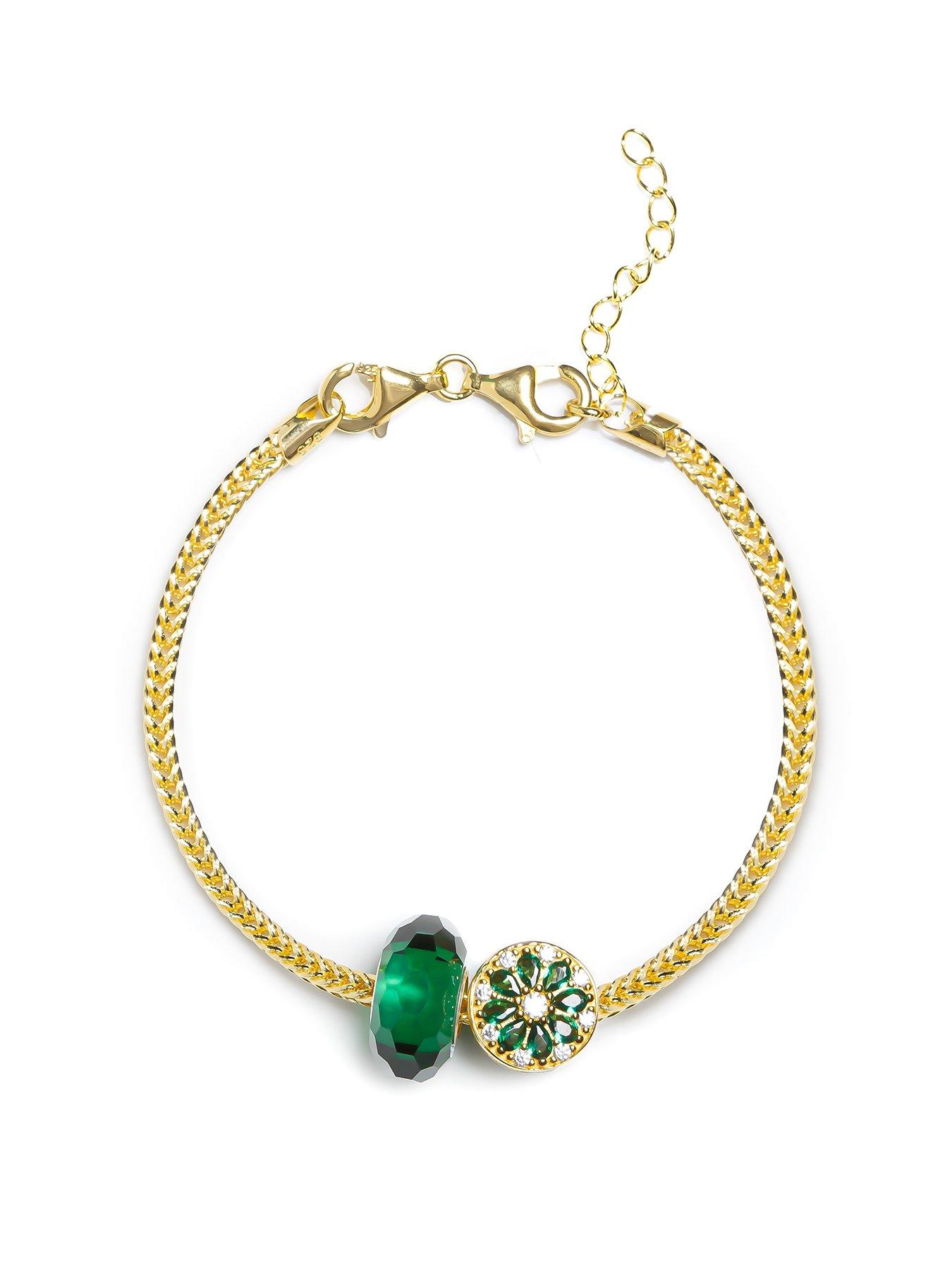 Product photograph of The Love Collection 18ct Gold Plated Sterling Silver Charm Bracelet With 2 Charms from very.co.uk