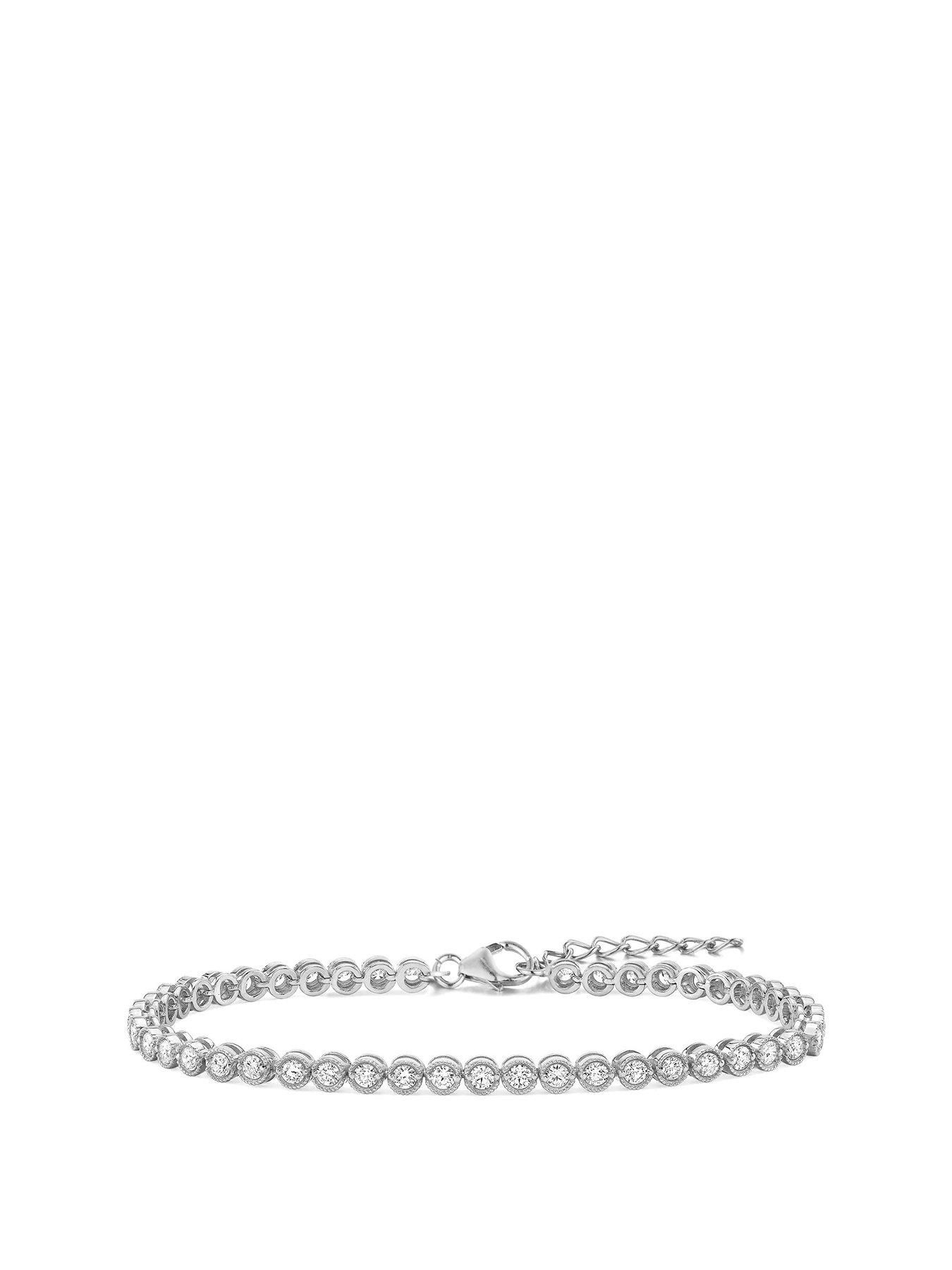 The Love Collection Sterling Silver Round Cubic Zirconia Adjustable Tennis Bracelet