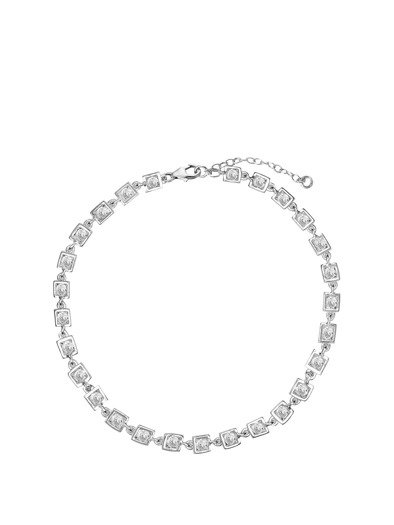 Product photograph of The Love Silver Collection Sterling Silver Square Cubic Zirconia Adjustable Bracelet from very.co.uk