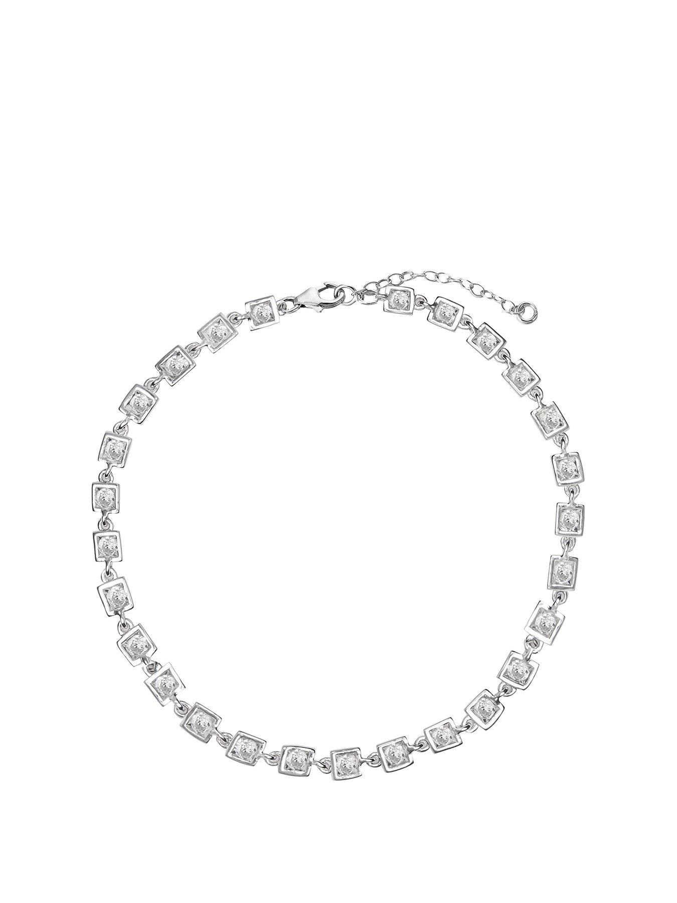 Product photograph of The Love Collection Sterling Silver Square Cubic Zirconia Adjustable Bracelet from very.co.uk