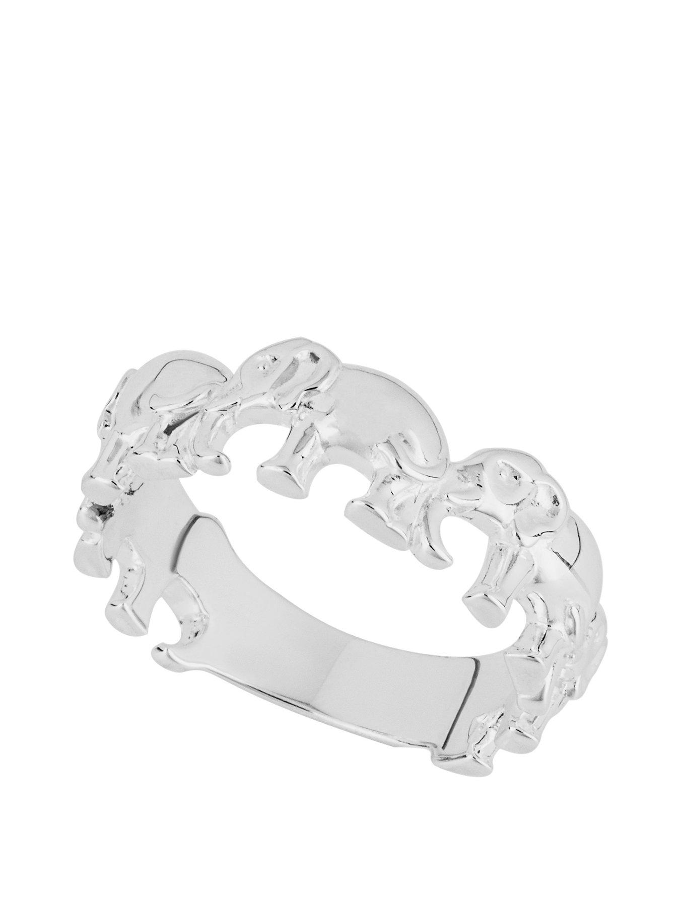 Product photograph of The Love Silver Collection Sterling Silver Elephant Band Ring from very.co.uk