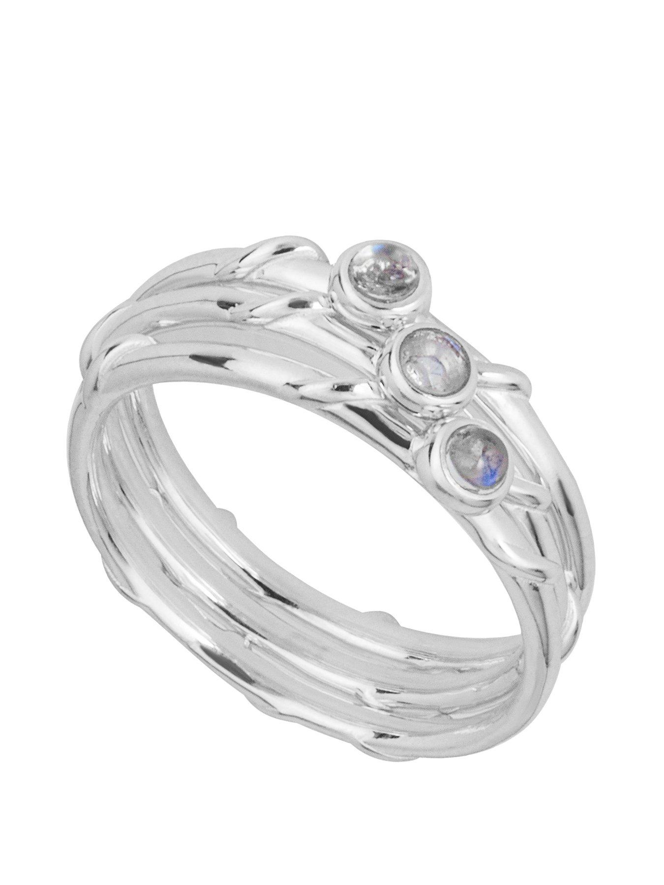 Product photograph of The Love Silver Collection Triple Stacking Ring Rainbow Moonstone from very.co.uk