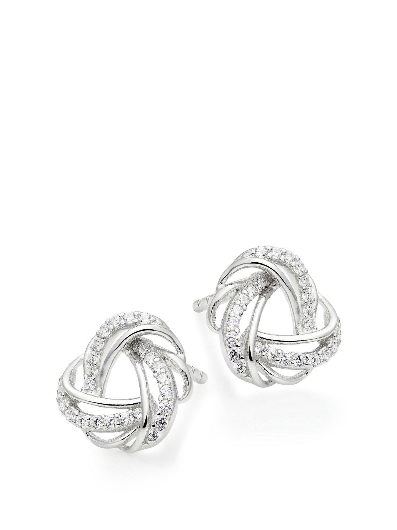 Beaverbrooks Silver Cubic Zirconia Knot Earrings