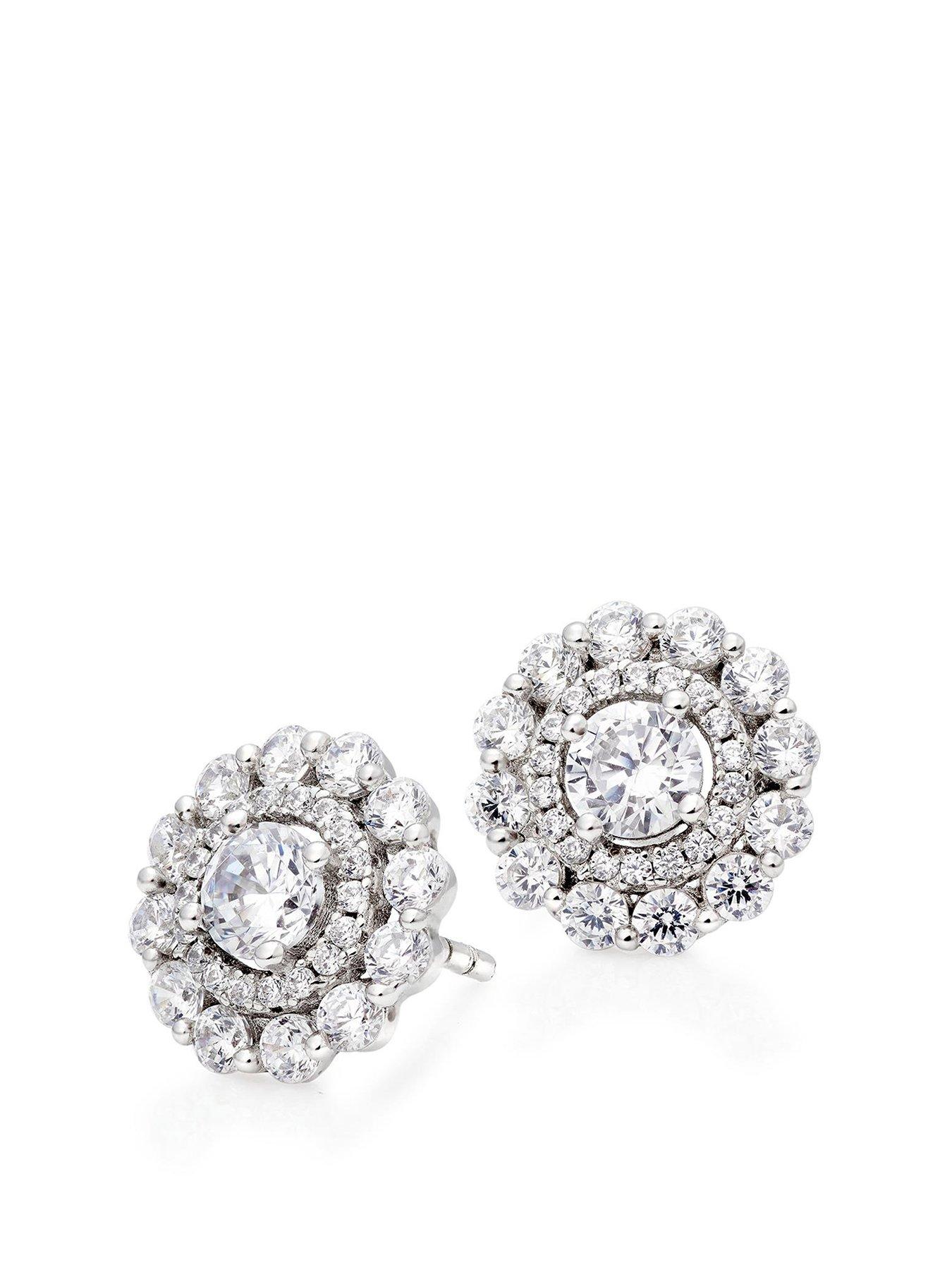 undefined Silver Cubic Zirconia Double Halo Stud Earrings