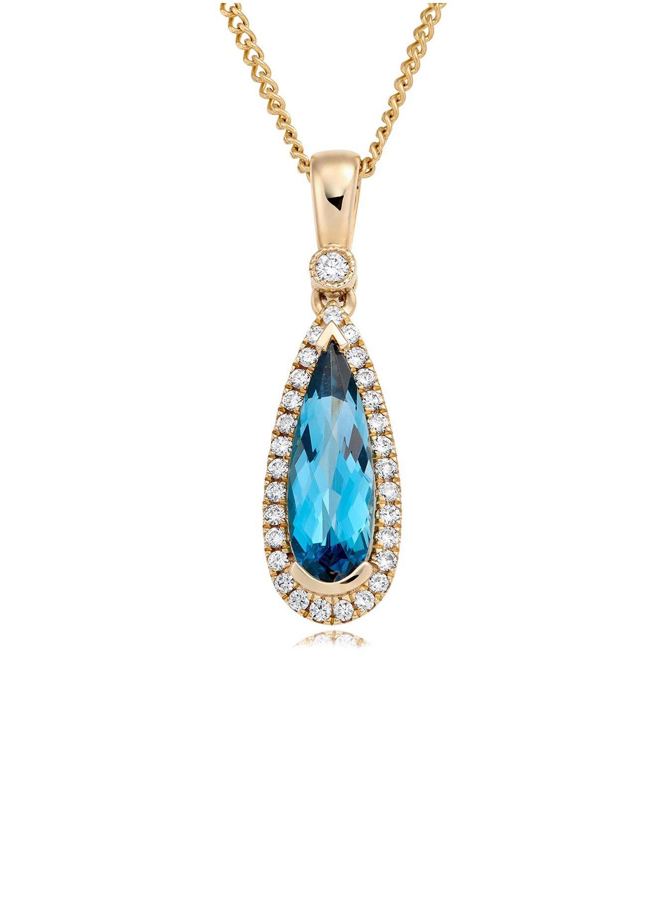 Beaverbrooks 9ct Gold Diamond Blue Topaz Pendant | Very.co.uk