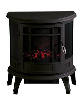 Product photograph of Daewoo 1900w Electric Fire Flame Effect Curved Stove Heater Fireplace - Black from very.co.uk
