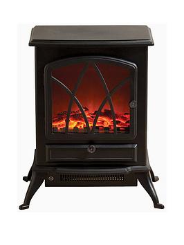 Product photograph of Daewoo 2000w Flame Effect Electric Stove Heater - Black from very.co.uk