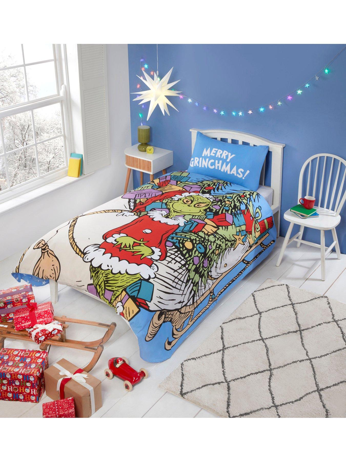 Product photograph of The Grinch Sleigh Bed Christmas Single Duvet Cover Set - Multi from very.co.uk