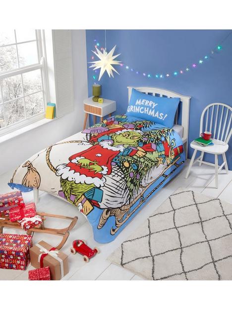 the-grinch-sleigh-bed-christmas-single-duvet-cover-set-multi