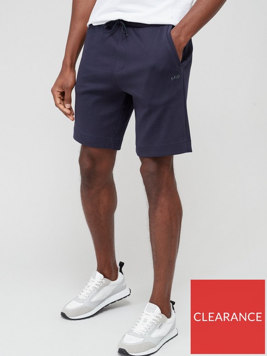 front image of boss-headlo-curved-jersey-shorts-dark-blue