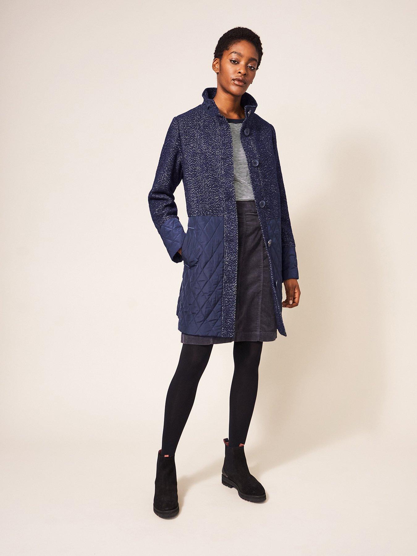 White Stuff Karla Tweed Wool Mix Coat Navy very.co.uk