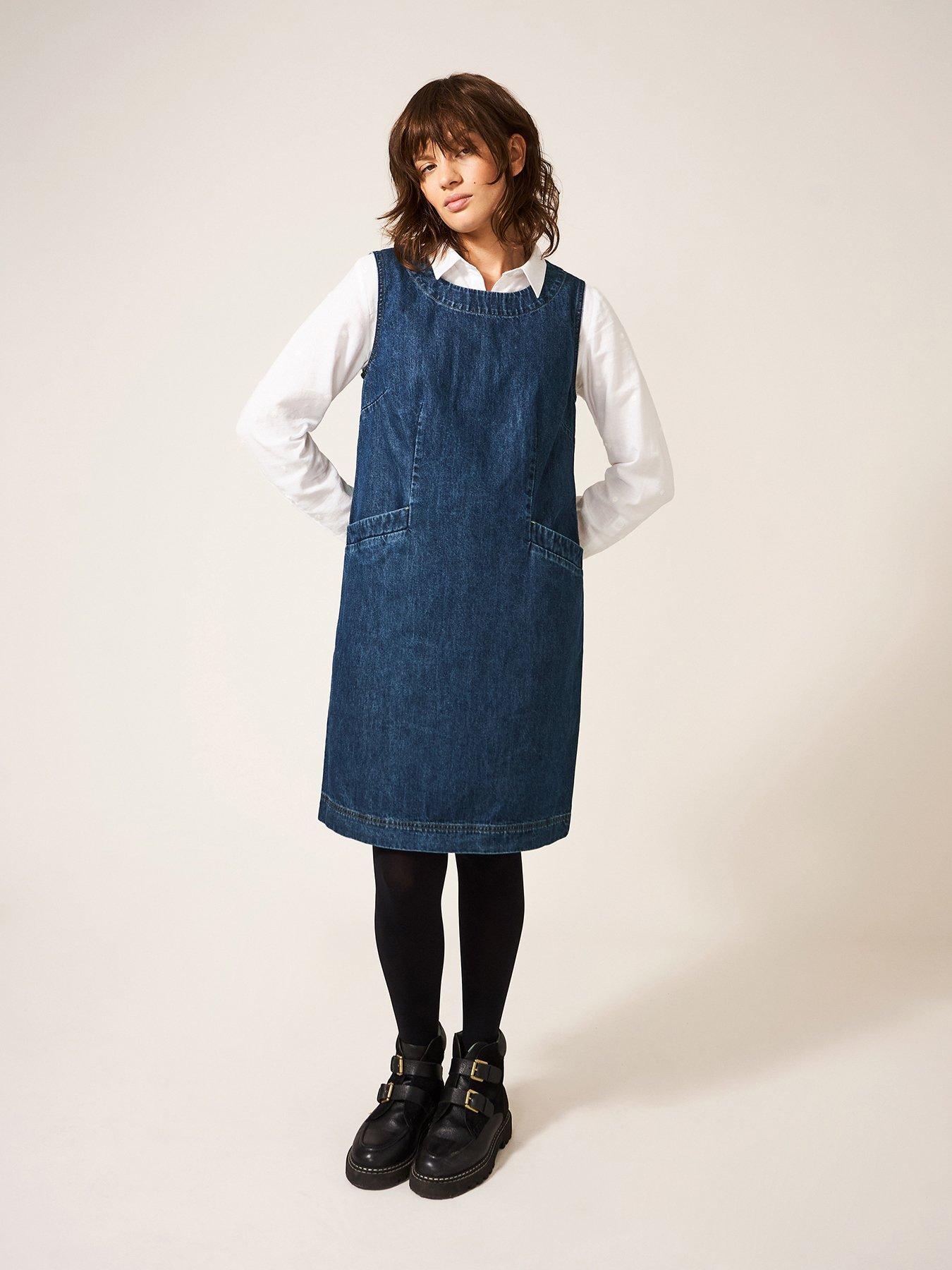 Long denim pinafore dress hot sale uk