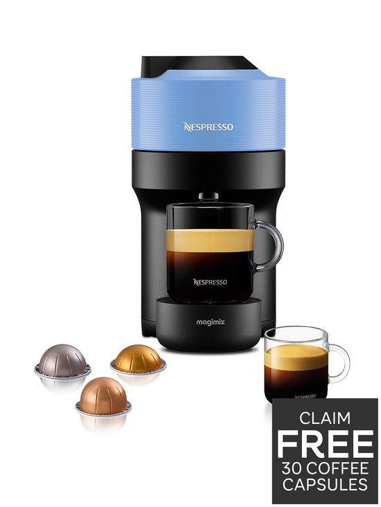 front image of nespresso-vertuo-pop-11731-coffee-machine-by-magimix-pacific-blue