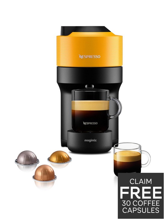 front image of nespresso-vertuo-pop-11735-coffee-machine-by-magimix-mango-yellow