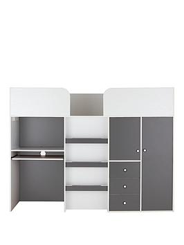 Product photograph of Very Home Miami Fresh Midsleeper Bed With Desk Drawers Cupboards Amp Mattress Options Buy And Save - Grey - Mid Sleeper With Standard Mattress from very.co.uk