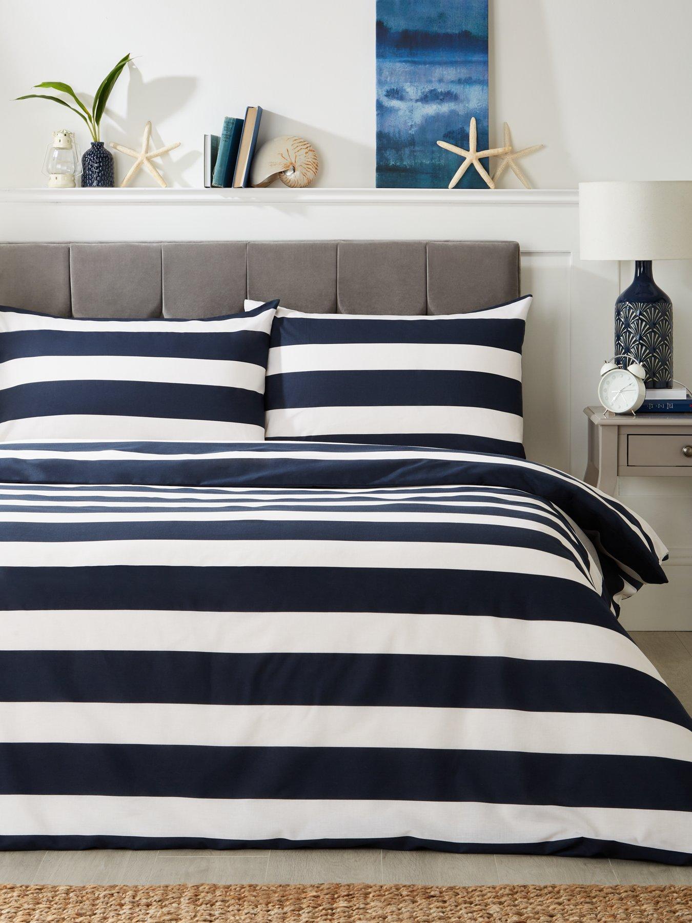 Product photograph of Everyday Modern Riviera Navy Stripe Duvet Cover Set from very.co.uk