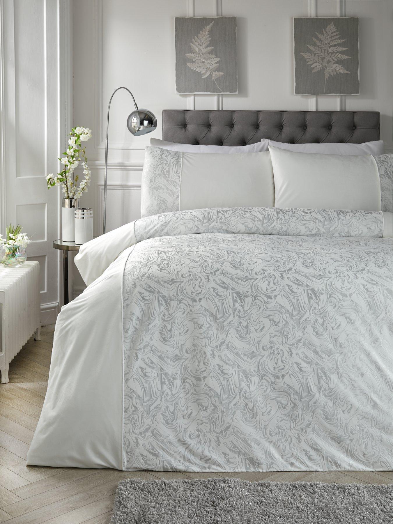Product photograph of Alexis Marble Foil And Velvet Duvet Cover Set In White from very.co.uk
