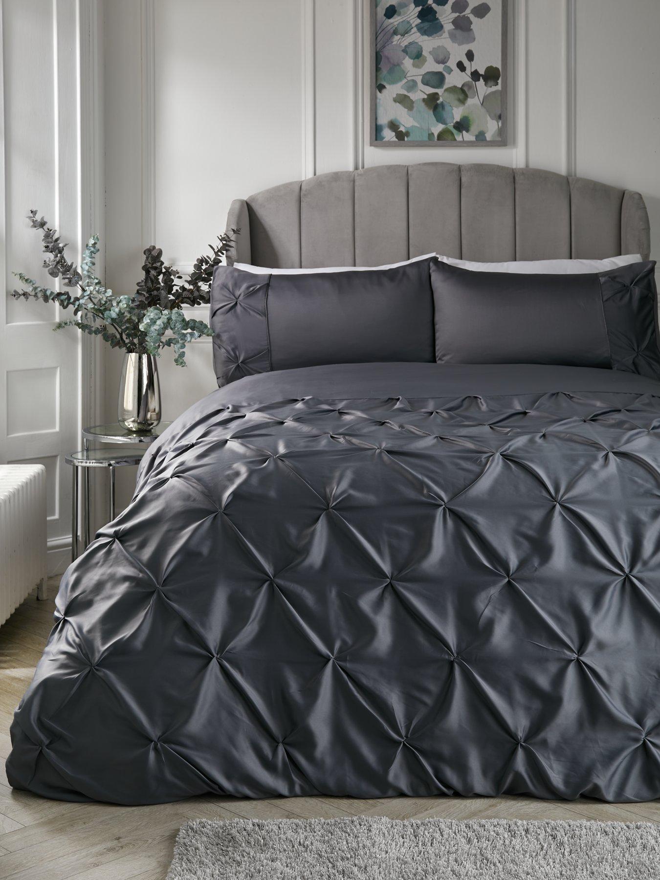Product photograph of Michelle Keegan Home Madison Pintuck Duvet Cover Set - Charcoal from very.co.uk