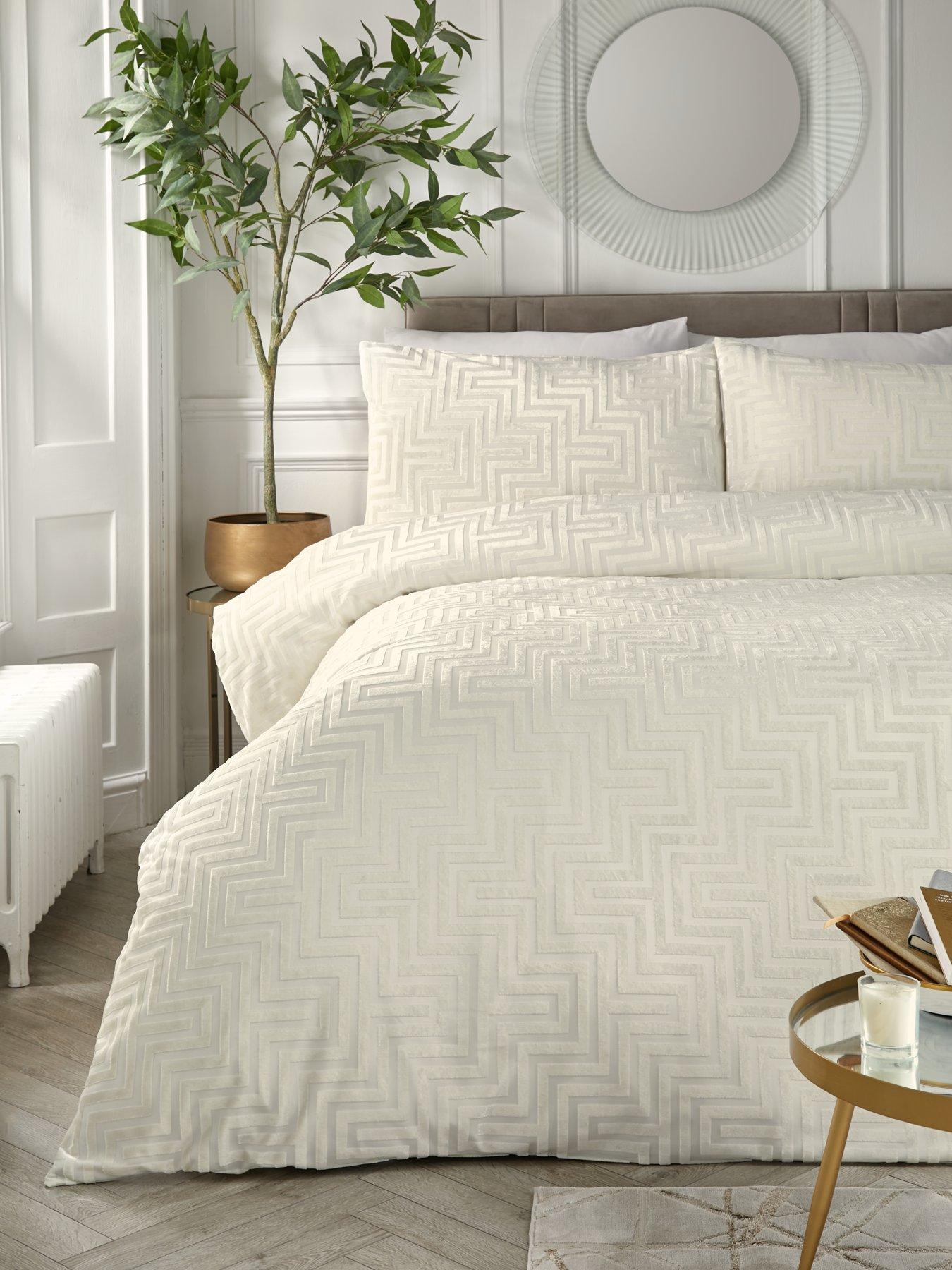 Product photograph of Michelle Keegan Home Luxe Cut Greek Key Duvet Cover Set - Ivory from very.co.uk