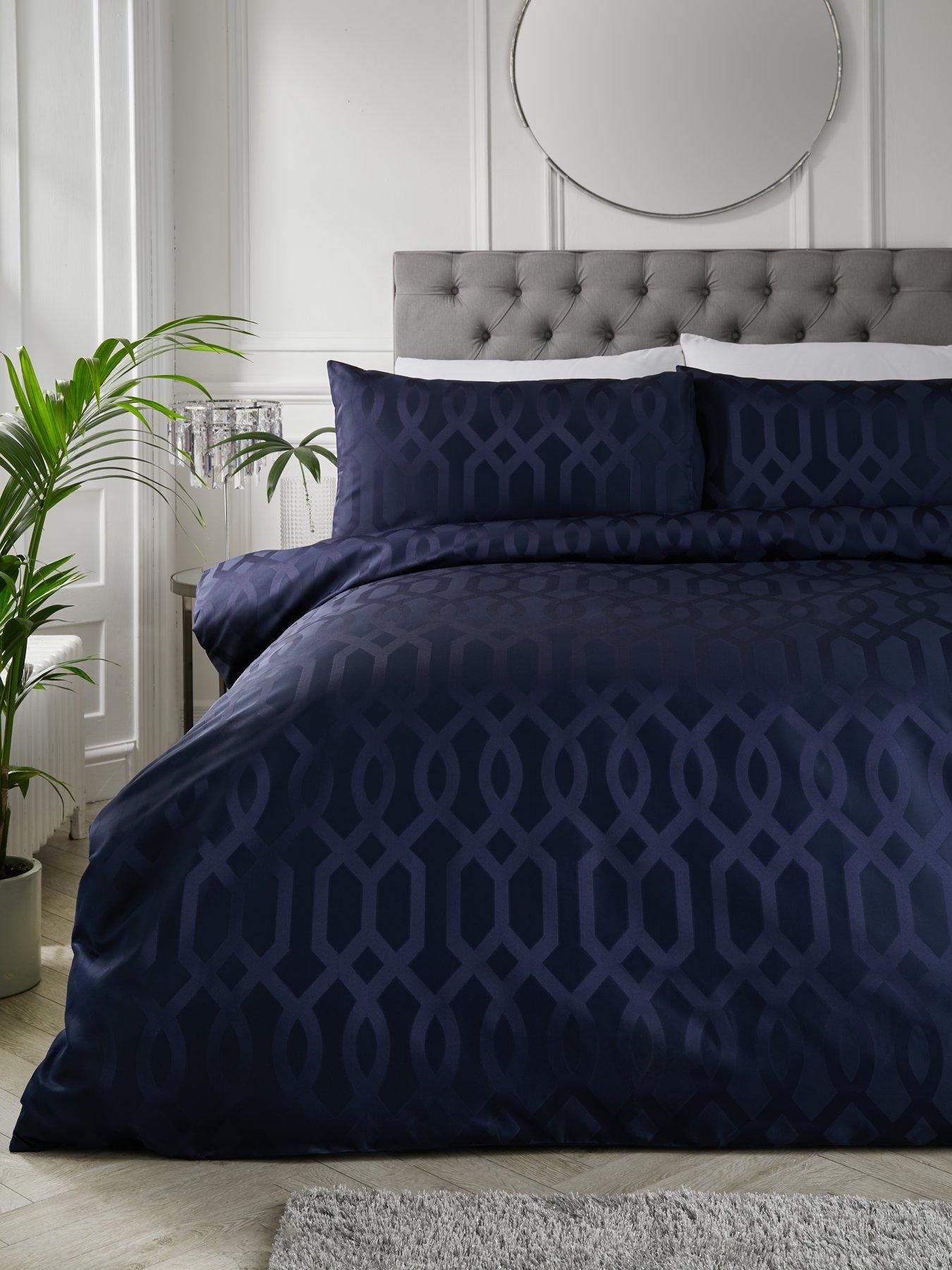Product photograph of Florence Geometric Duvet Cover Set - Navy from very.co.uk