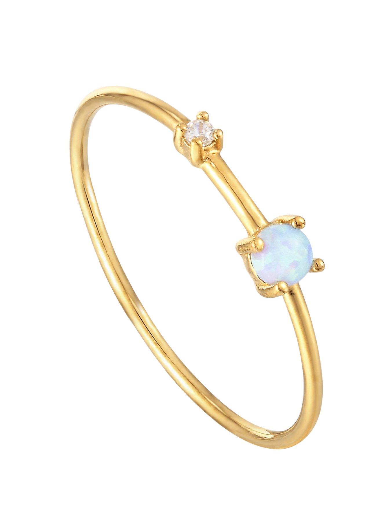 Product photograph of The Love Silver Collection 18ct Gold Plated Sterling Silver Delicate Opal And Cubic Zirconia Stacking Ring from very.co.uk