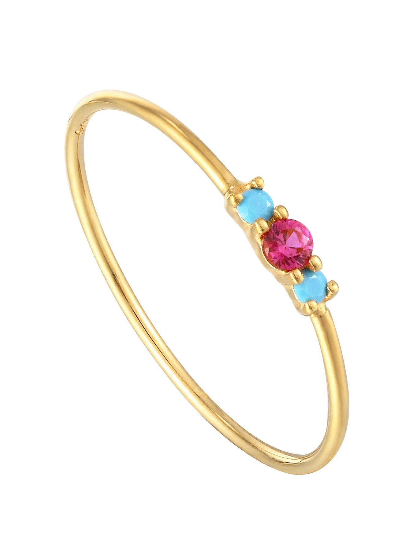 Product photograph of The Love Silver Collection 18ct Gold Plated Sterling Silver Turquoise And Ruby Stacking Ring from very.co.uk