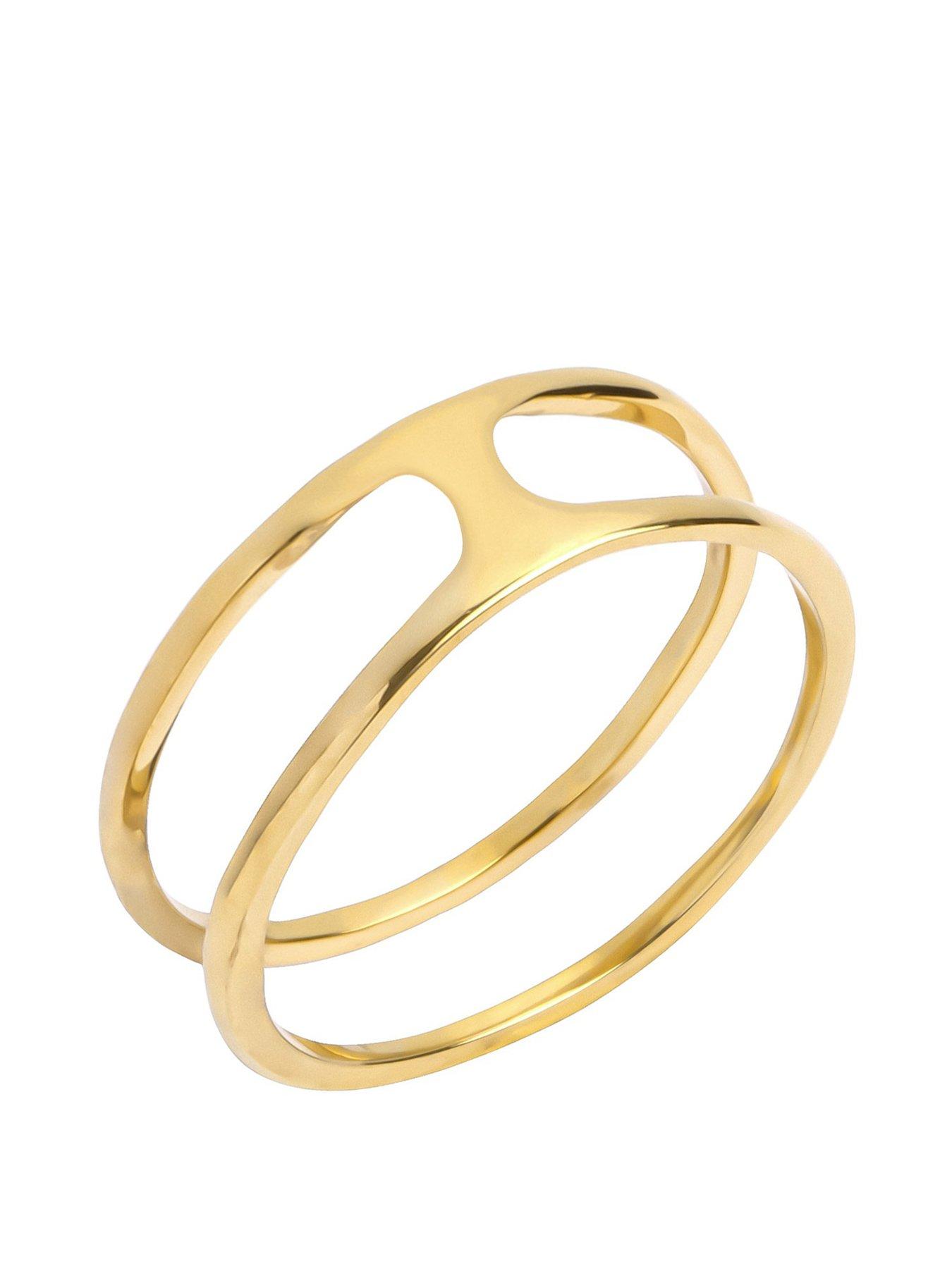 Product photograph of The Love Silver Collection 18ct Gold Plated Sterling Silver Parallel Band Ring from very.co.uk