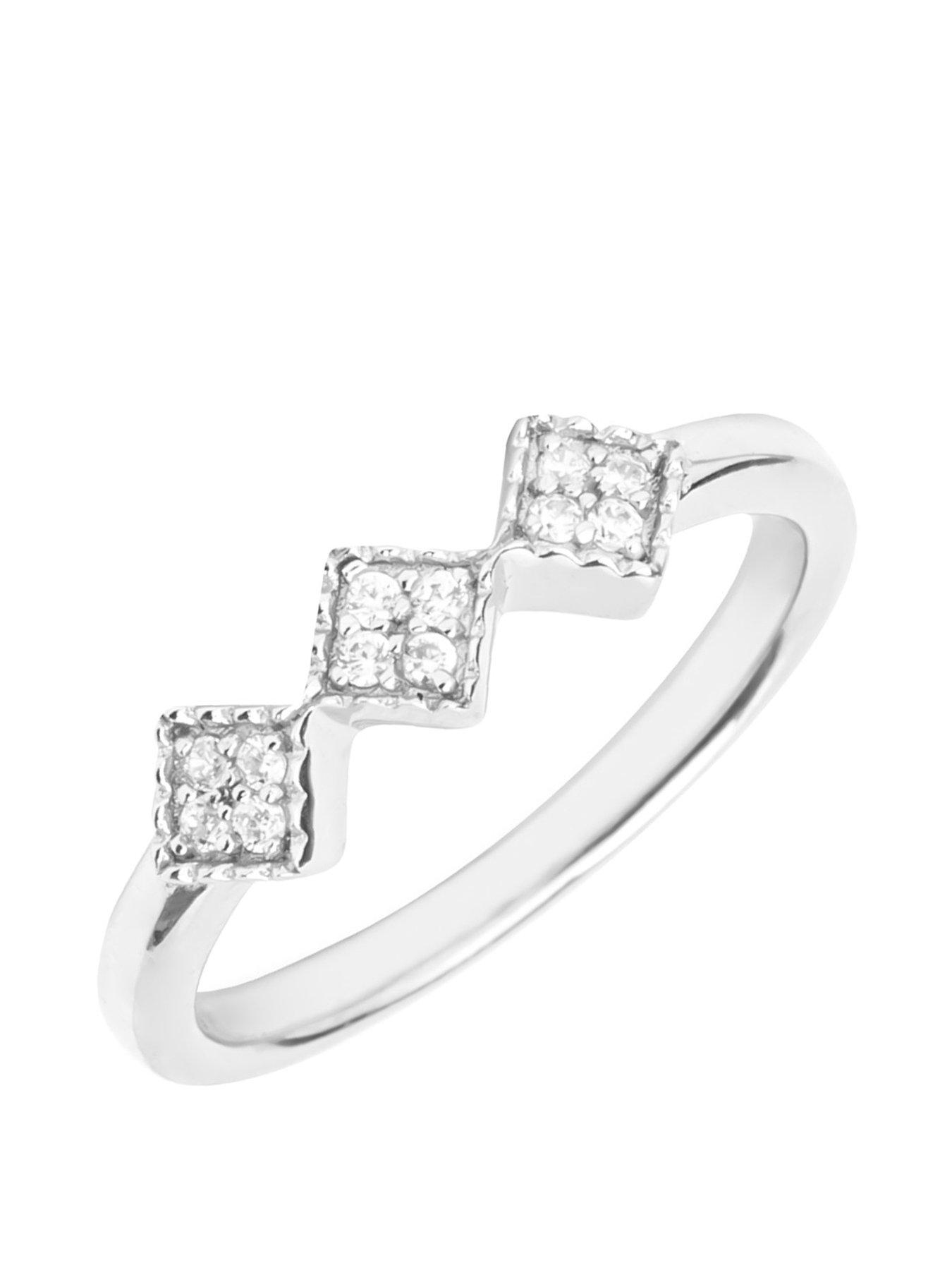 Product photograph of The Love Collection Sterling Silver Triple Diamond-shaped Cubic Zirconia Ring from very.co.uk