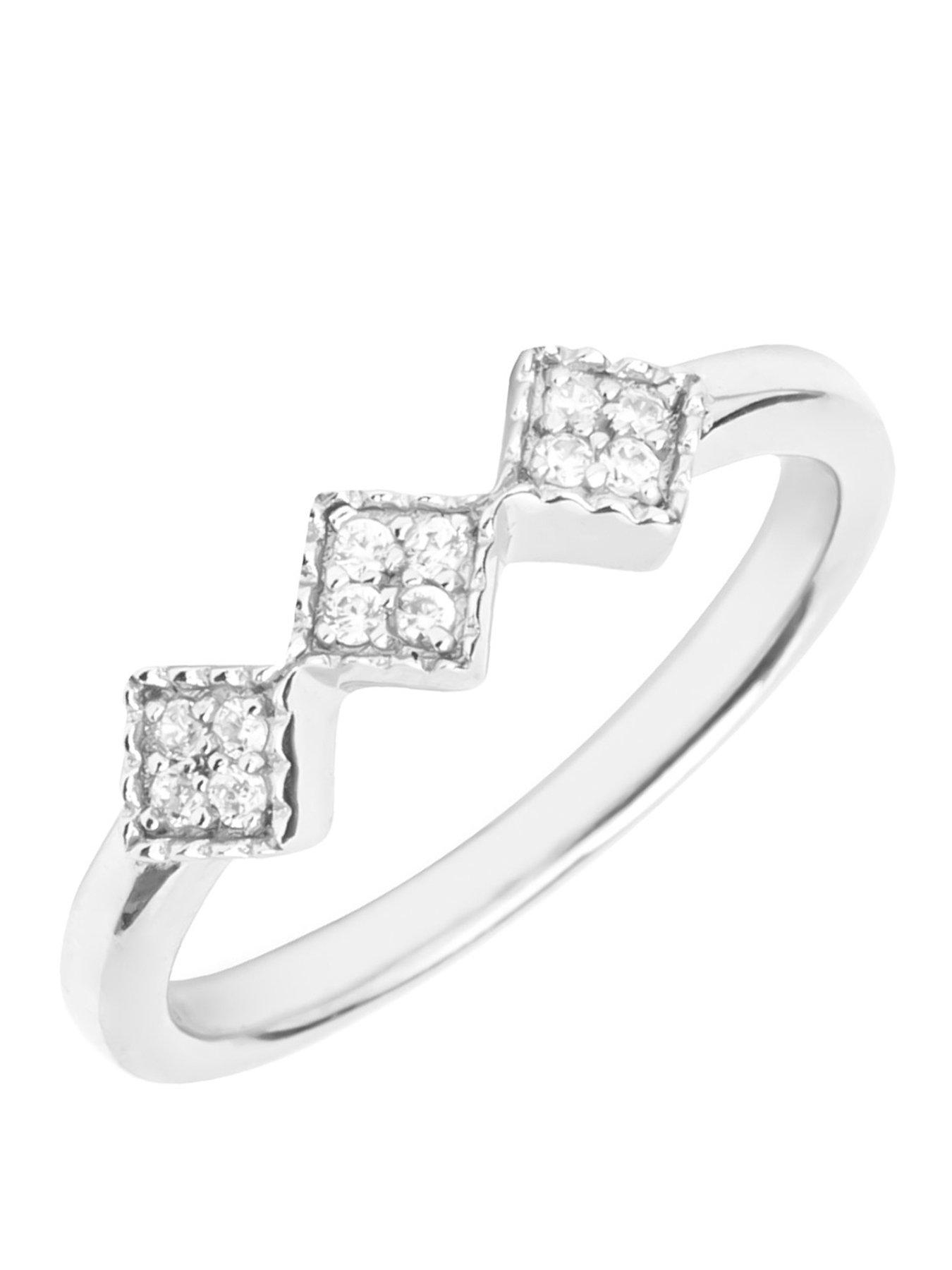 The Love Collection Sterling Silver Triple Diamond-Shaped Cubic Zirconia Ring