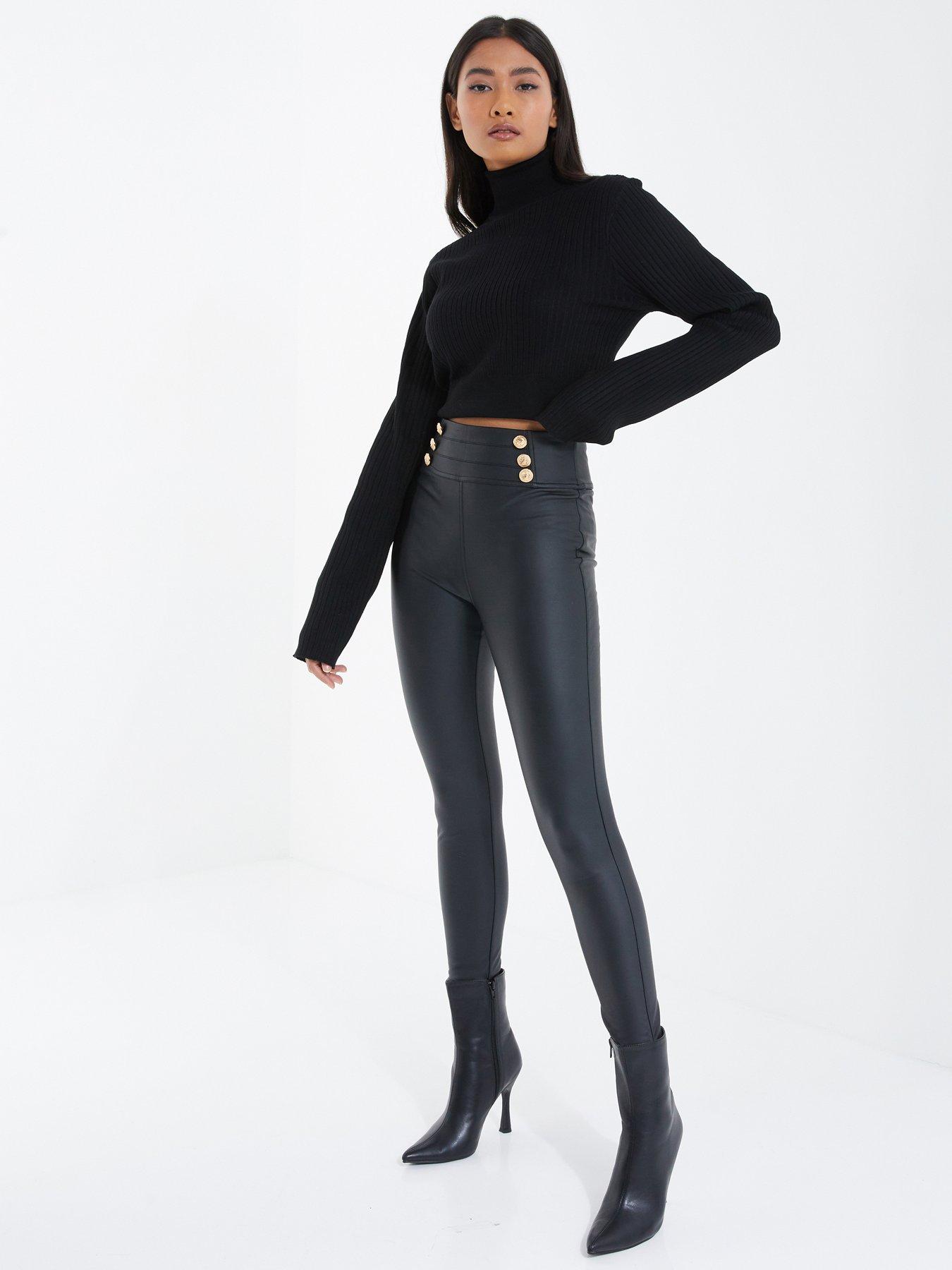 Quiz Faux Leather Button Leggings | Very.co.uk