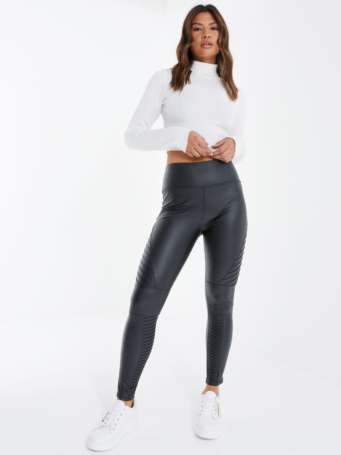 NEW COLLECTION Black Extra Long Leggings / Faux Leather Front