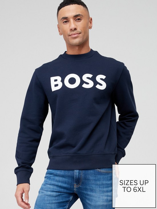 front image of boss-webasiccrew-sweatshirt-dark-blue