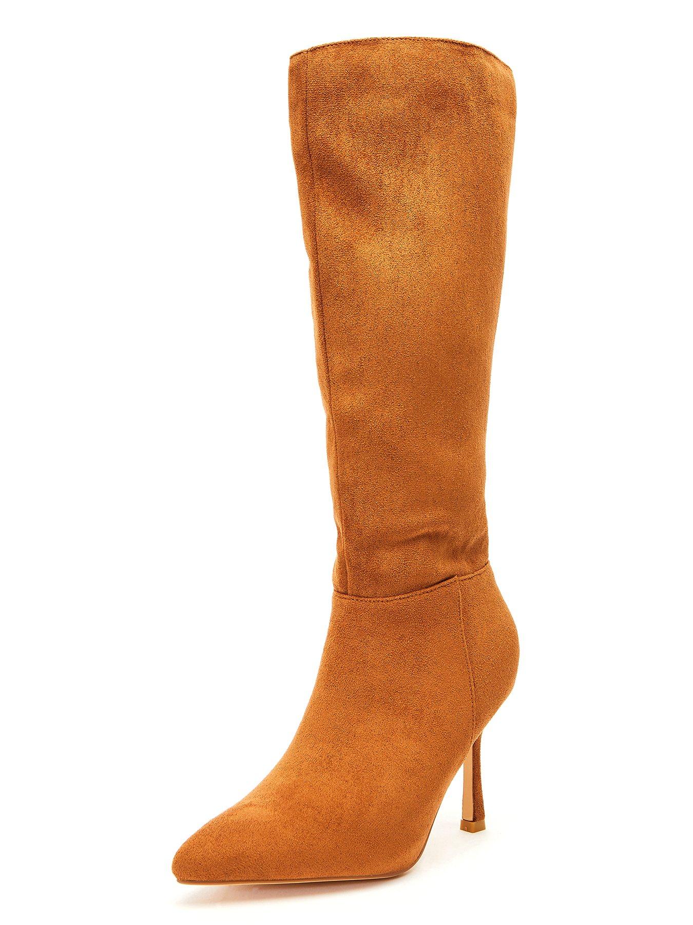 Tan knee high stiletto hot sale boots