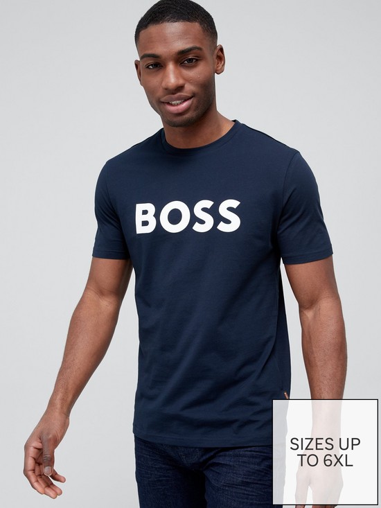 front image of boss-thinking-1-regular-fit-t-shirt-dark-blue